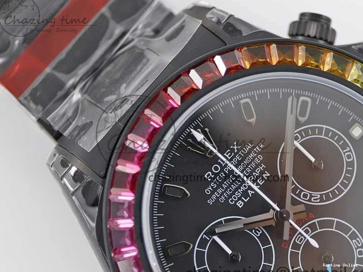 0515 Functional Daytona All Black PVD TWF Best Edition Rainbow Diamonds Bezel Black Dial on PVD Bracelet A 2449